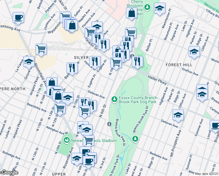 map of restaurants, bars, coffee shops, grocery stores, and more near 776 North 6th Street in Newark