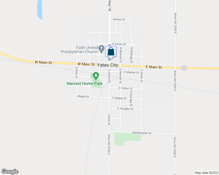 map of restaurants, bars, coffee shops, grocery stores, and more near 100 East Fulton Street in Yates City