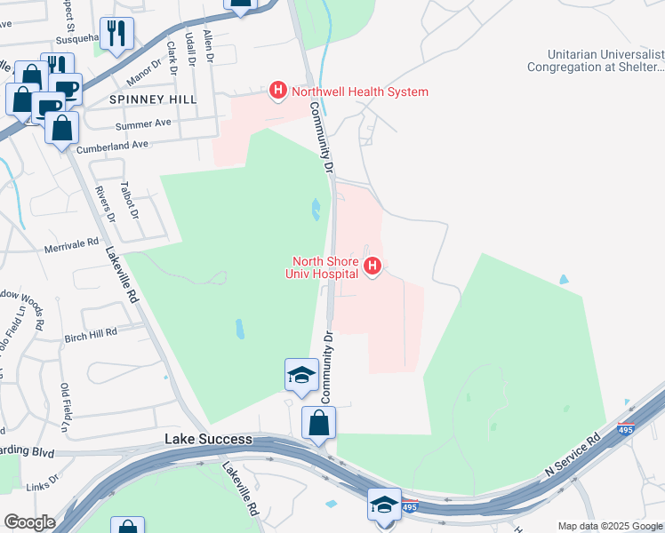 map of restaurants, bars, coffee shops, grocery stores, and more near 306 Community Drive in Great Neck