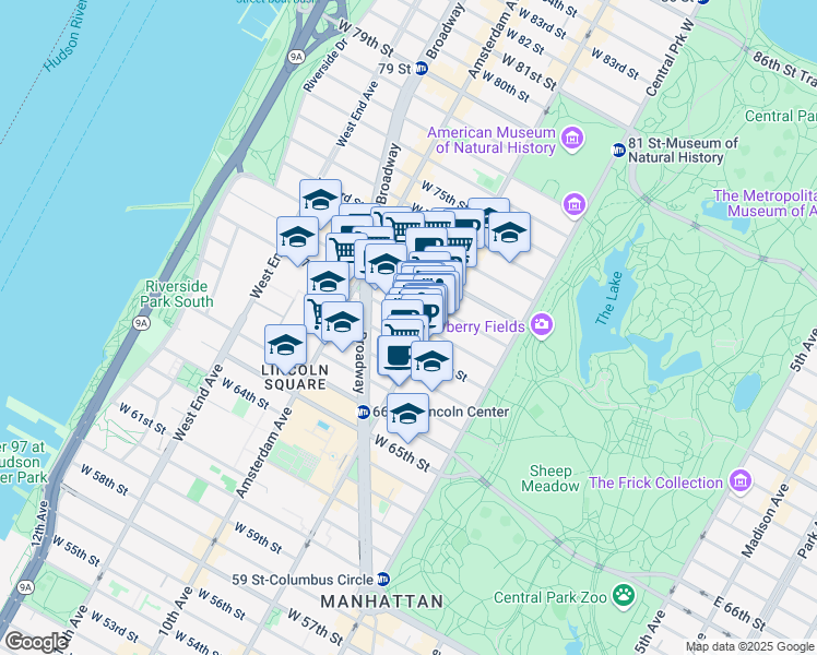 map of restaurants, bars, coffee shops, grocery stores, and more near in New York
