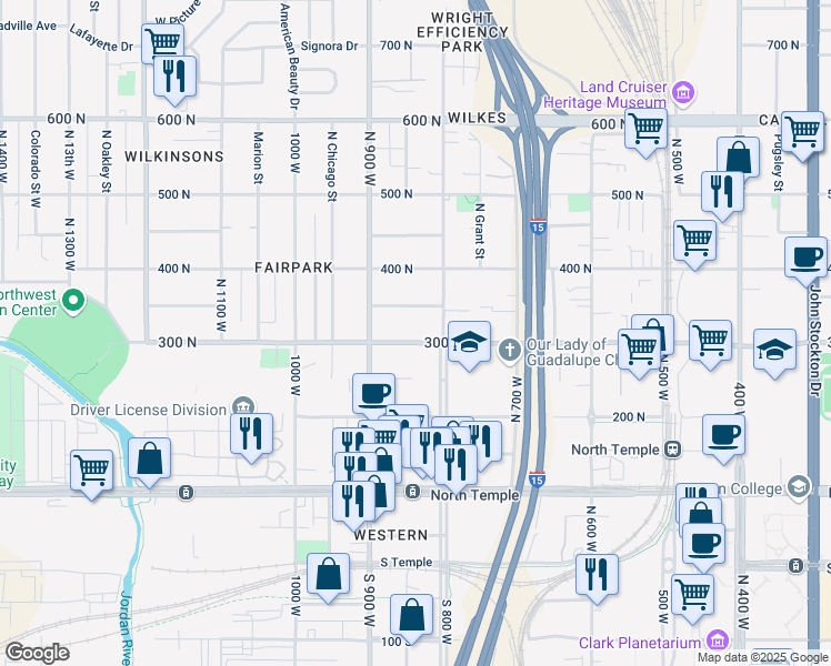 map of restaurants, bars, coffee shops, grocery stores, and more near 822 West 300 North in Salt Lake City