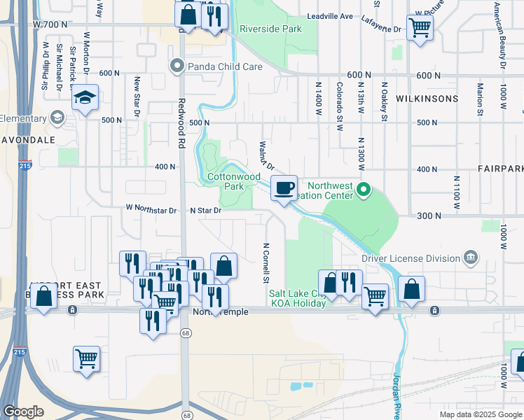 map of restaurants, bars, coffee shops, grocery stores, and more near 825 North Star Drive in Salt Lake City
