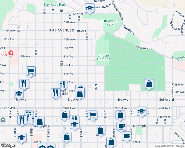 map of restaurants, bars, coffee shops, grocery stores, and more near 290 M Street in Salt Lake City