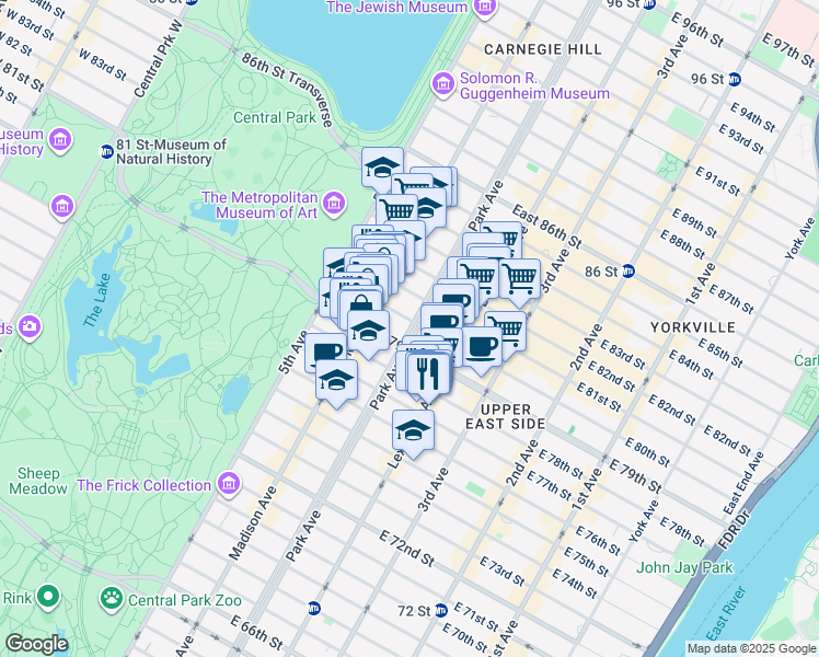 map of restaurants, bars, coffee shops, grocery stores, and more near in New York