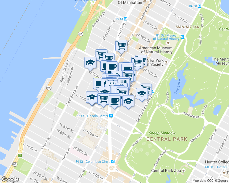 map of restaurants, bars, coffee shops, grocery stores, and more near in New York