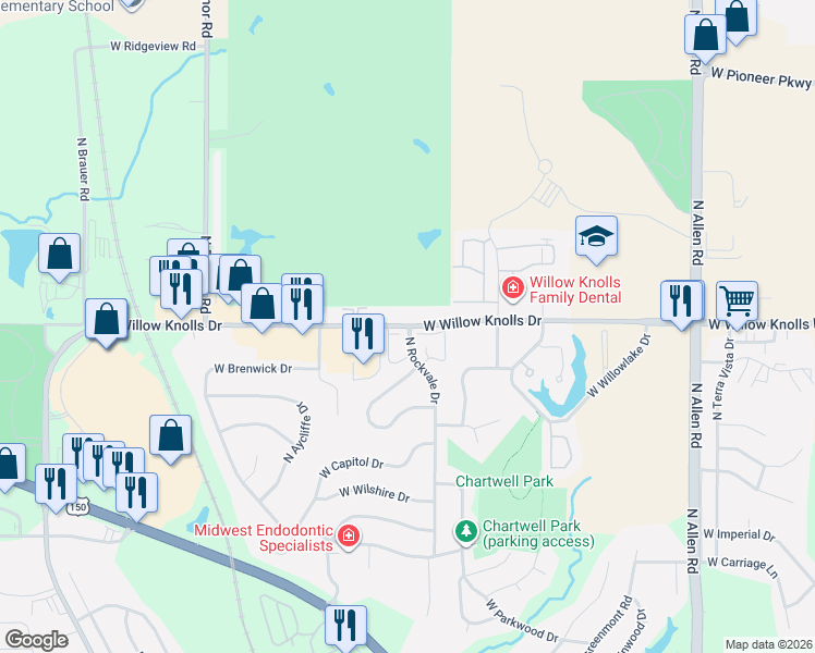 map of restaurants, bars, coffee shops, grocery stores, and more near 7229 North Rockvale Drive in Peoria