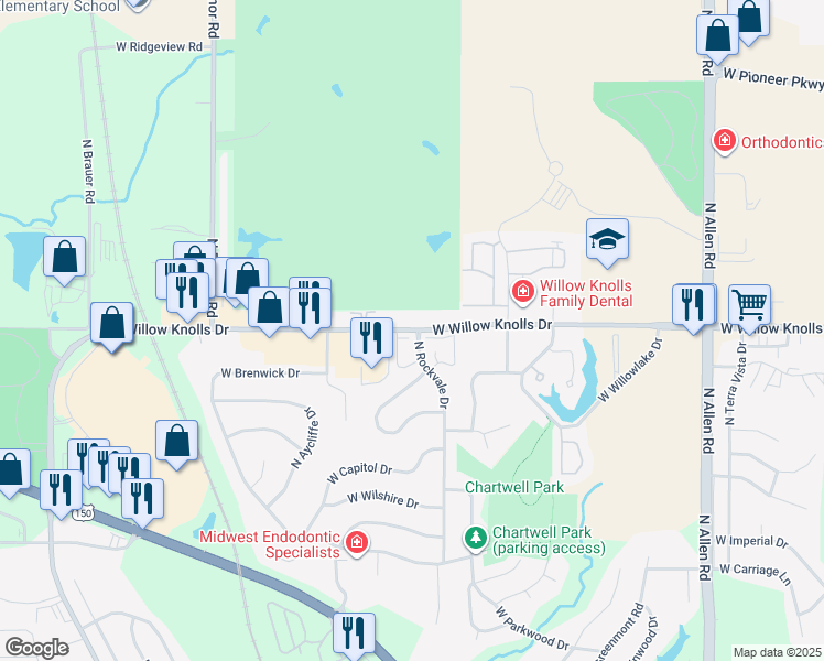 map of restaurants, bars, coffee shops, grocery stores, and more near 7229 North Rockvale Drive in Peoria