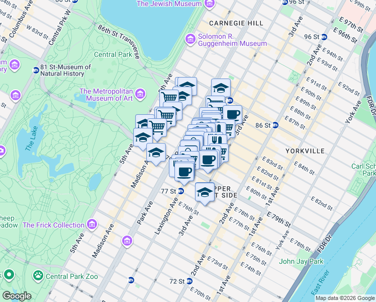 map of restaurants, bars, coffee shops, grocery stores, and more near in New York