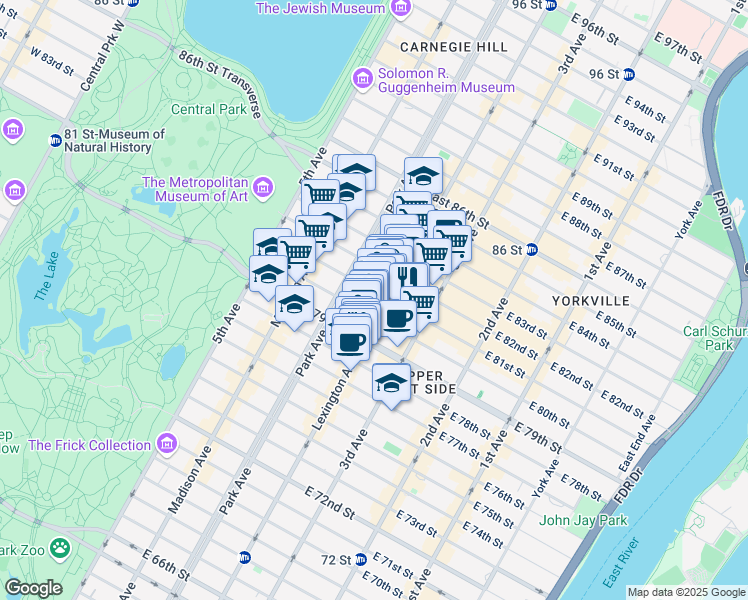map of restaurants, bars, coffee shops, grocery stores, and more near in New York