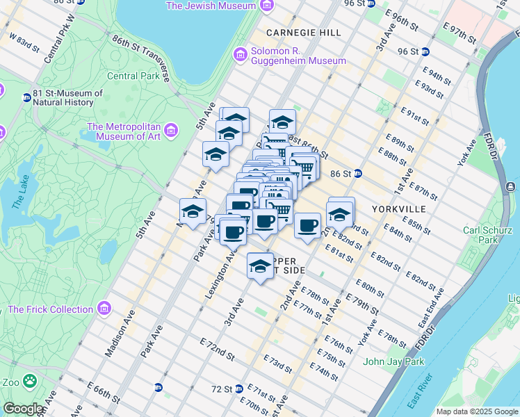 map of restaurants, bars, coffee shops, grocery stores, and more near in New York