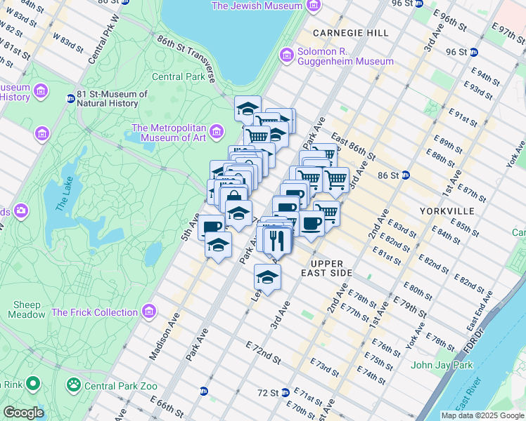 map of restaurants, bars, coffee shops, grocery stores, and more near in New York