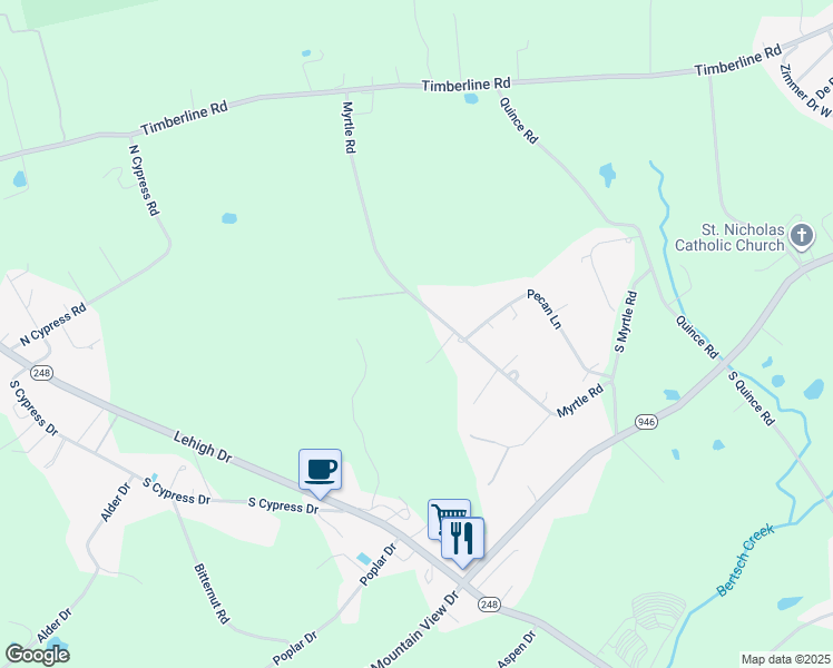 map of restaurants, bars, coffee shops, grocery stores, and more near 1133 Myrtle Road in Walnutport