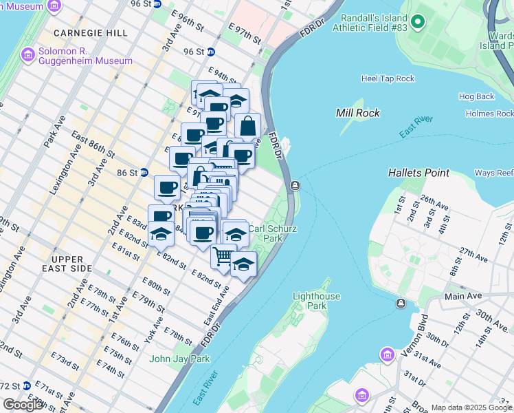 map of restaurants, bars, coffee shops, grocery stores, and more near in New York