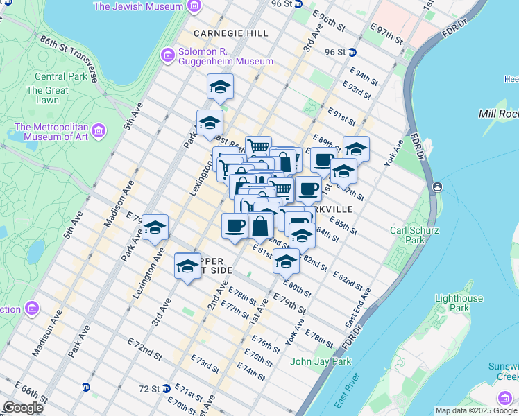 map of restaurants, bars, coffee shops, grocery stores, and more near in New York