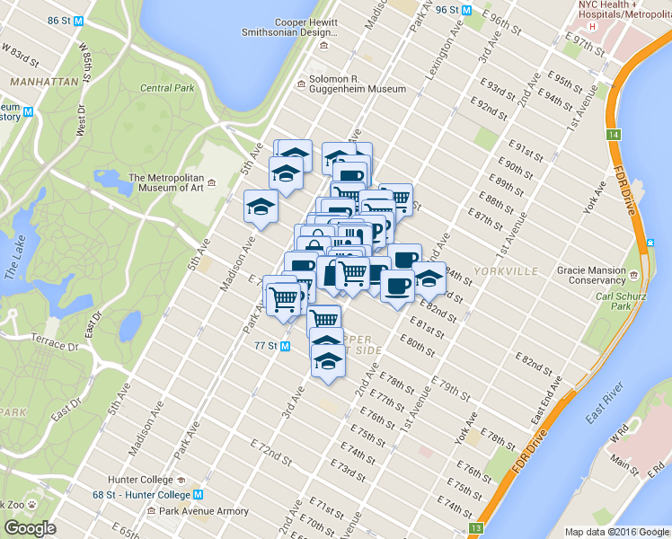 map of restaurants, bars, coffee shops, grocery stores, and more near in New York