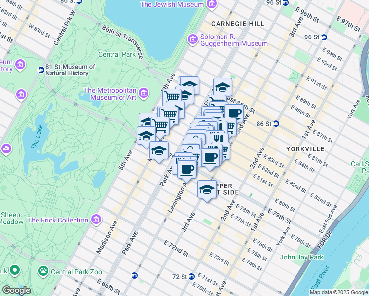 map of restaurants, bars, coffee shops, grocery stores, and more near in New York