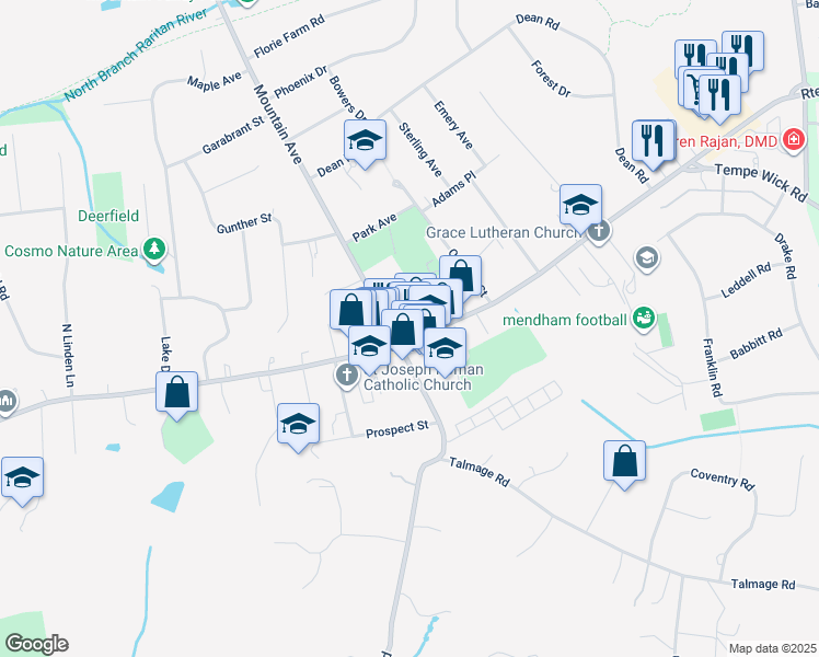 map of restaurants, bars, coffee shops, grocery stores, and more near in Mendham