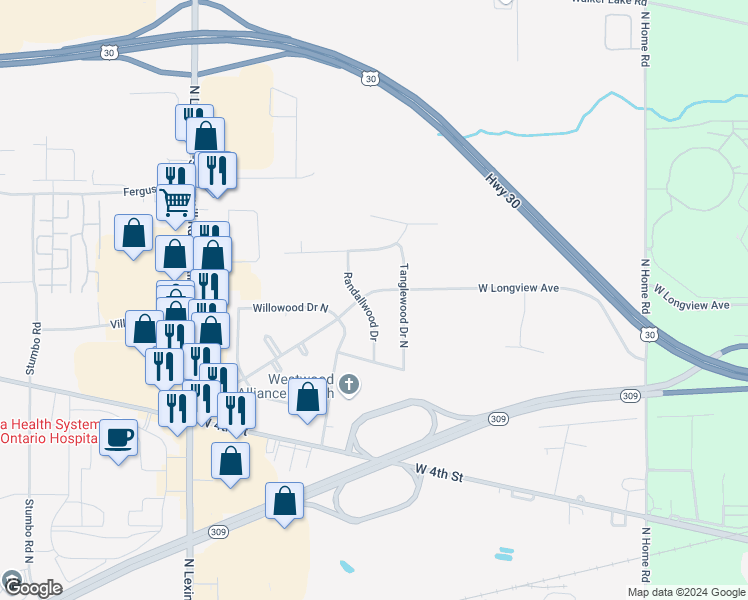 map of restaurants, bars, coffee shops, grocery stores, and more near 860 Randallwood Drive in Ontario