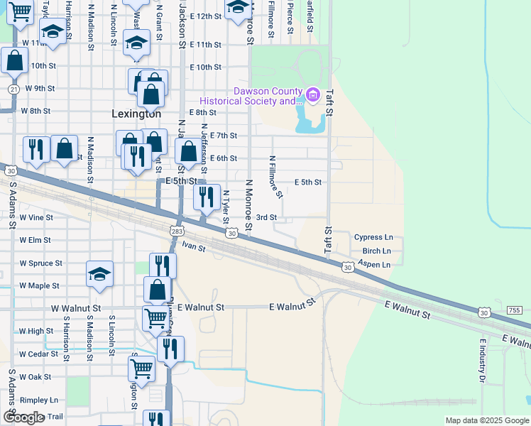 map of restaurants, bars, coffee shops, grocery stores, and more near 609 East 3rd Street in Lexington