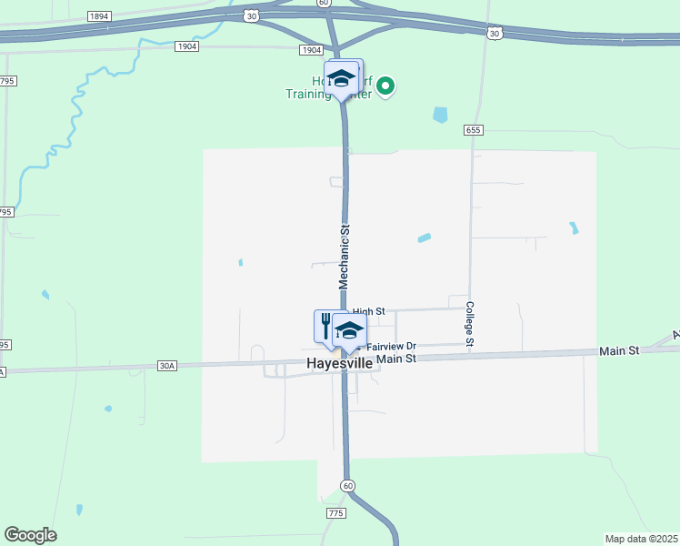 map of restaurants, bars, coffee shops, grocery stores, and more near 80 Mechanic Street in Hayesville