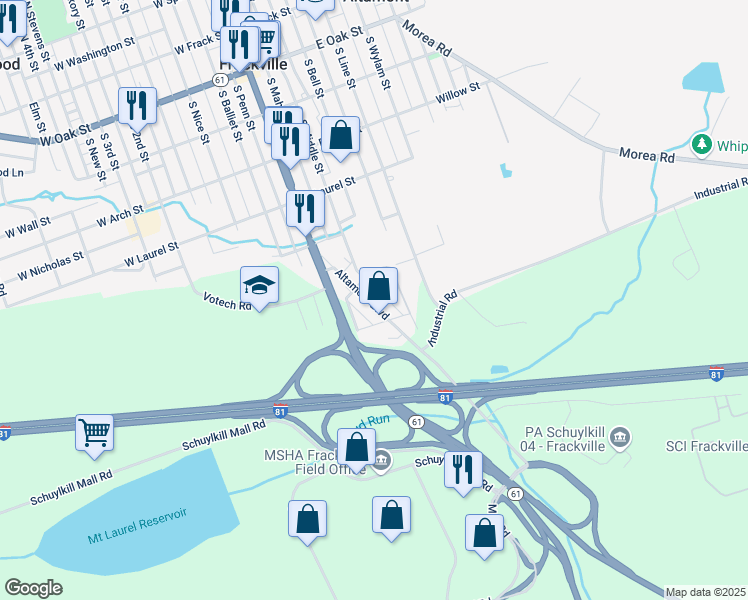 map of restaurants, bars, coffee shops, grocery stores, and more near 649 Altamont Boulevard in Frackville