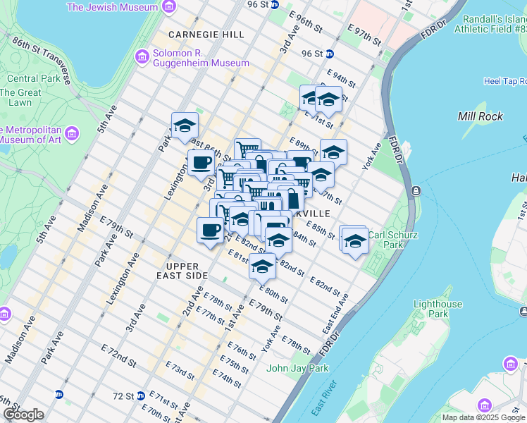 map of restaurants, bars, coffee shops, grocery stores, and more near in New York