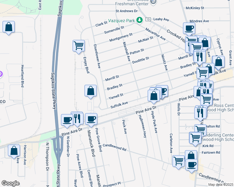 map of restaurants, bars, coffee shops, grocery stores, and more near 12 Yarnell Street in Brentwood