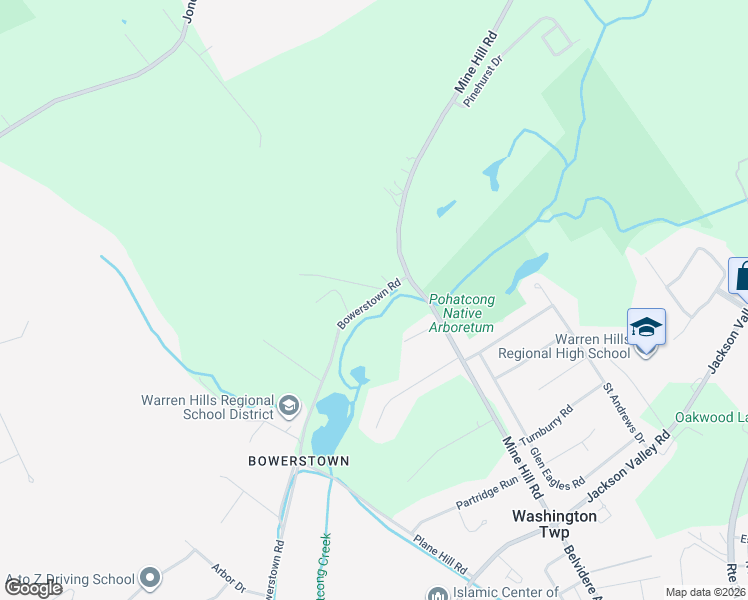 map of restaurants, bars, coffee shops, grocery stores, and more near 130 Bowerstown Road in Washington