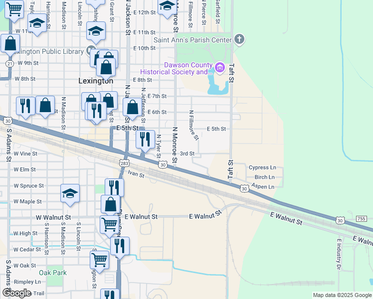 map of restaurants, bars, coffee shops, grocery stores, and more near 609 East 3rd Street in Lexington