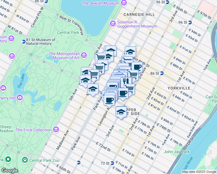 map of restaurants, bars, coffee shops, grocery stores, and more near in New York