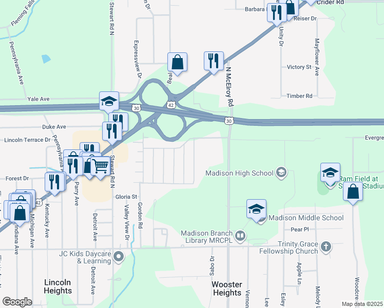 map of restaurants, bars, coffee shops, grocery stores, and more near 678 Champion Road in Mansfield