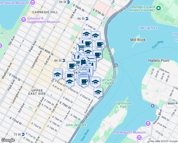 map of restaurants, bars, coffee shops, grocery stores, and more near in New York
