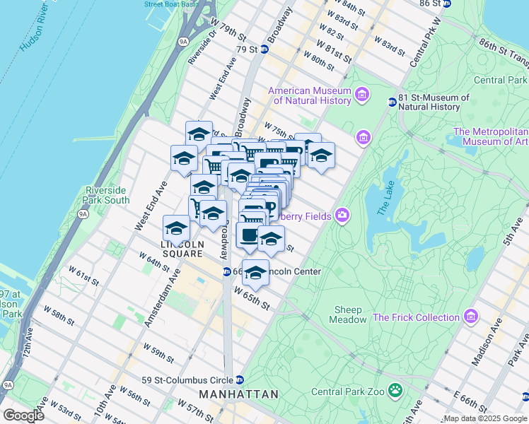map of restaurants, bars, coffee shops, grocery stores, and more near in New York