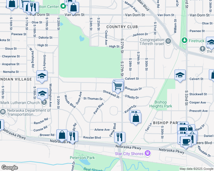 map of restaurants, bars, coffee shops, grocery stores, and more near 2520 Stockwell Street in Lincoln