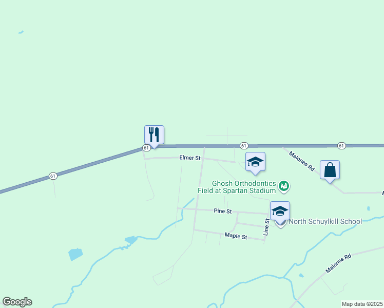 map of restaurants, bars, coffee shops, grocery stores, and more near 37 Elmer Street in Ashland