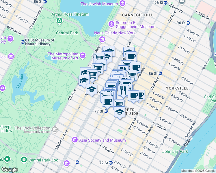 map of restaurants, bars, coffee shops, grocery stores, and more near in New York