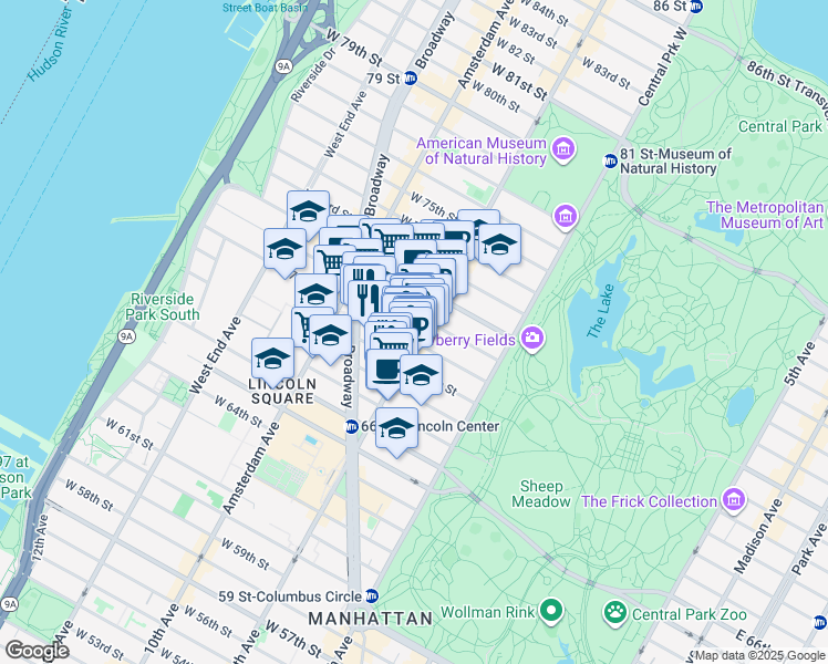 map of restaurants, bars, coffee shops, grocery stores, and more near in New York