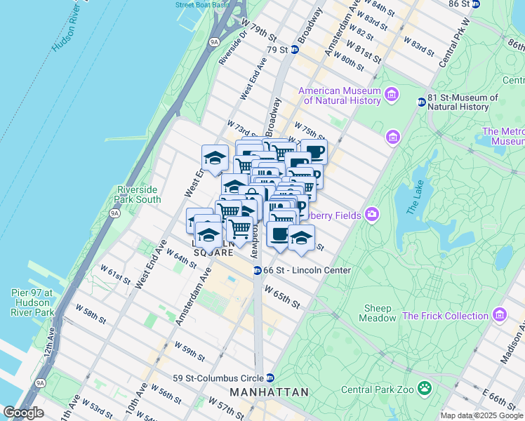 map of restaurants, bars, coffee shops, grocery stores, and more near in New York