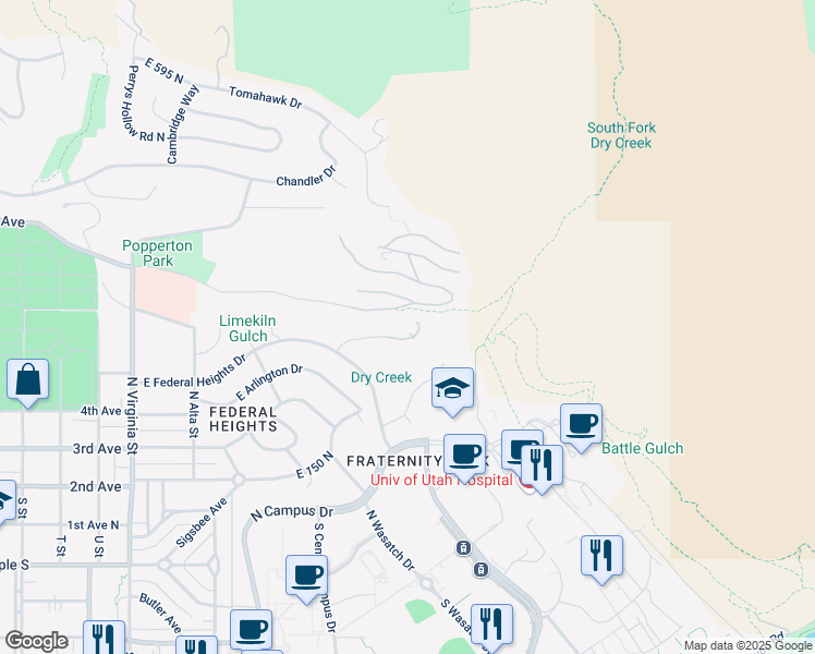 map of restaurants, bars, coffee shops, grocery stores, and more near 350 Federal Heights Circle in Salt Lake City