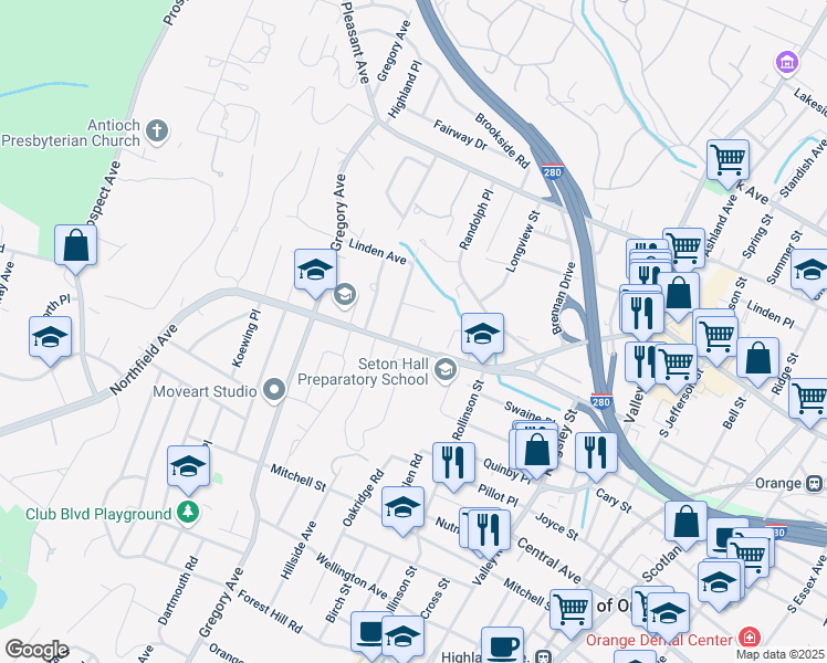 map of restaurants, bars, coffee shops, grocery stores, and more near 176 County Road 508 in West Orange