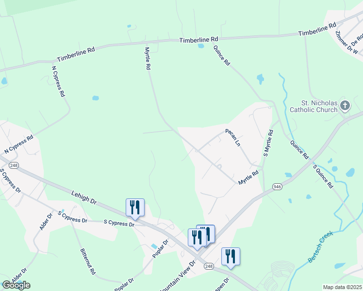 map of restaurants, bars, coffee shops, grocery stores, and more near 1133 Myrtle Road in Walnutport