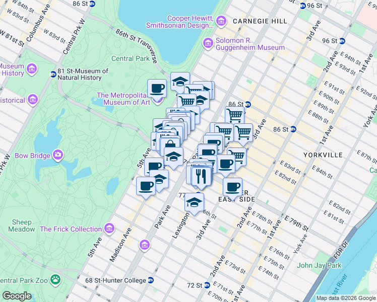 map of restaurants, bars, coffee shops, grocery stores, and more near in New York
