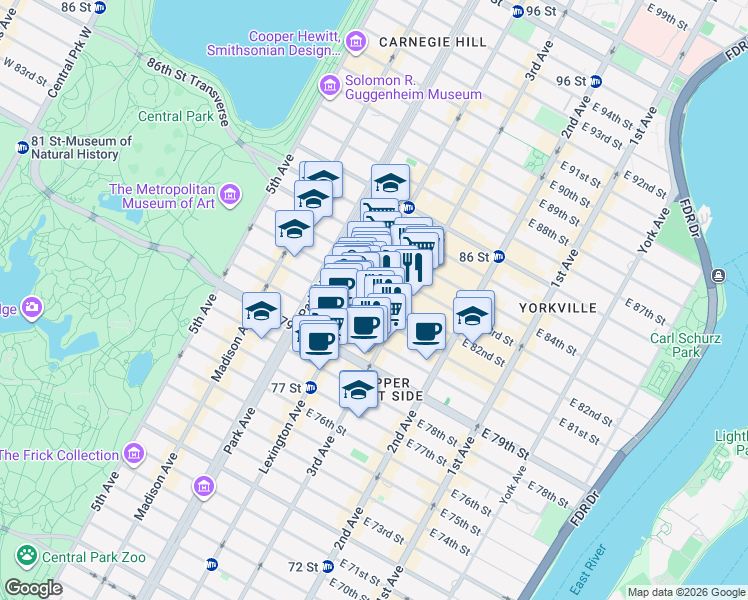 map of restaurants, bars, coffee shops, grocery stores, and more near in New York