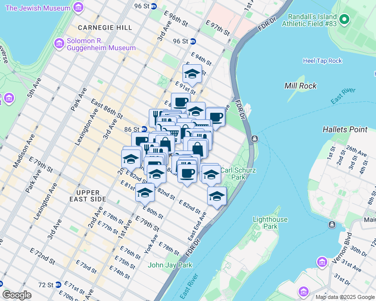map of restaurants, bars, coffee shops, grocery stores, and more near in New York