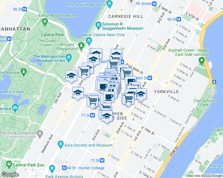 map of restaurants, bars, coffee shops, grocery stores, and more near in New York