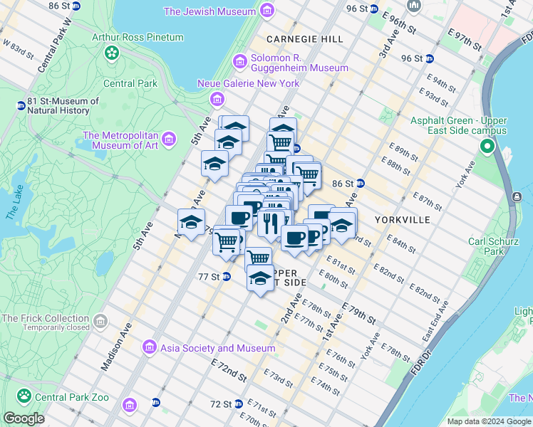 map of restaurants, bars, coffee shops, grocery stores, and more near in New York
