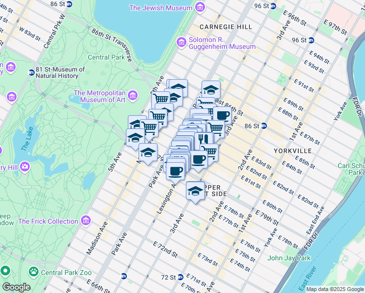map of restaurants, bars, coffee shops, grocery stores, and more near in New York