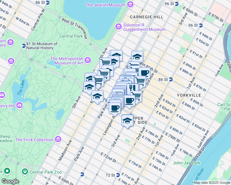 map of restaurants, bars, coffee shops, grocery stores, and more near in New York