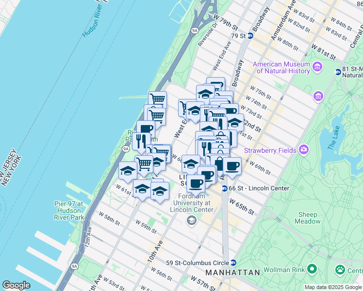 map of restaurants, bars, coffee shops, grocery stores, and more near in New York