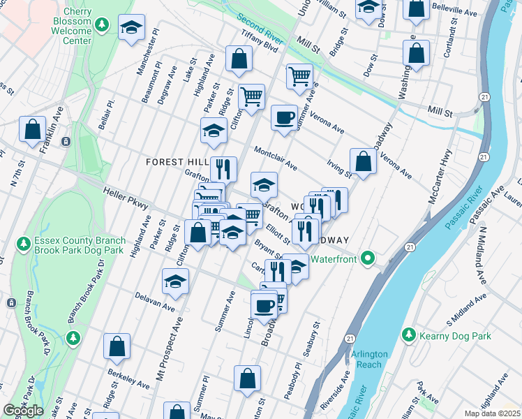 map of restaurants, bars, coffee shops, grocery stores, and more near 706 Summer Avenue in Newark